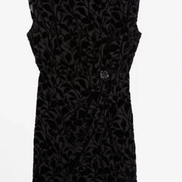 NWT The Kooples  Black Devoré Velvet Burnout Short Dress Gathered pattern Fr 0 - Picture 6 of 7